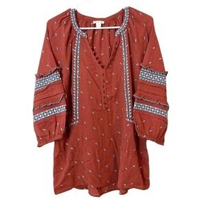 Sundance Embroidered Peasant Boho V-Neck Ruffle Sleeve Top MEDIUM